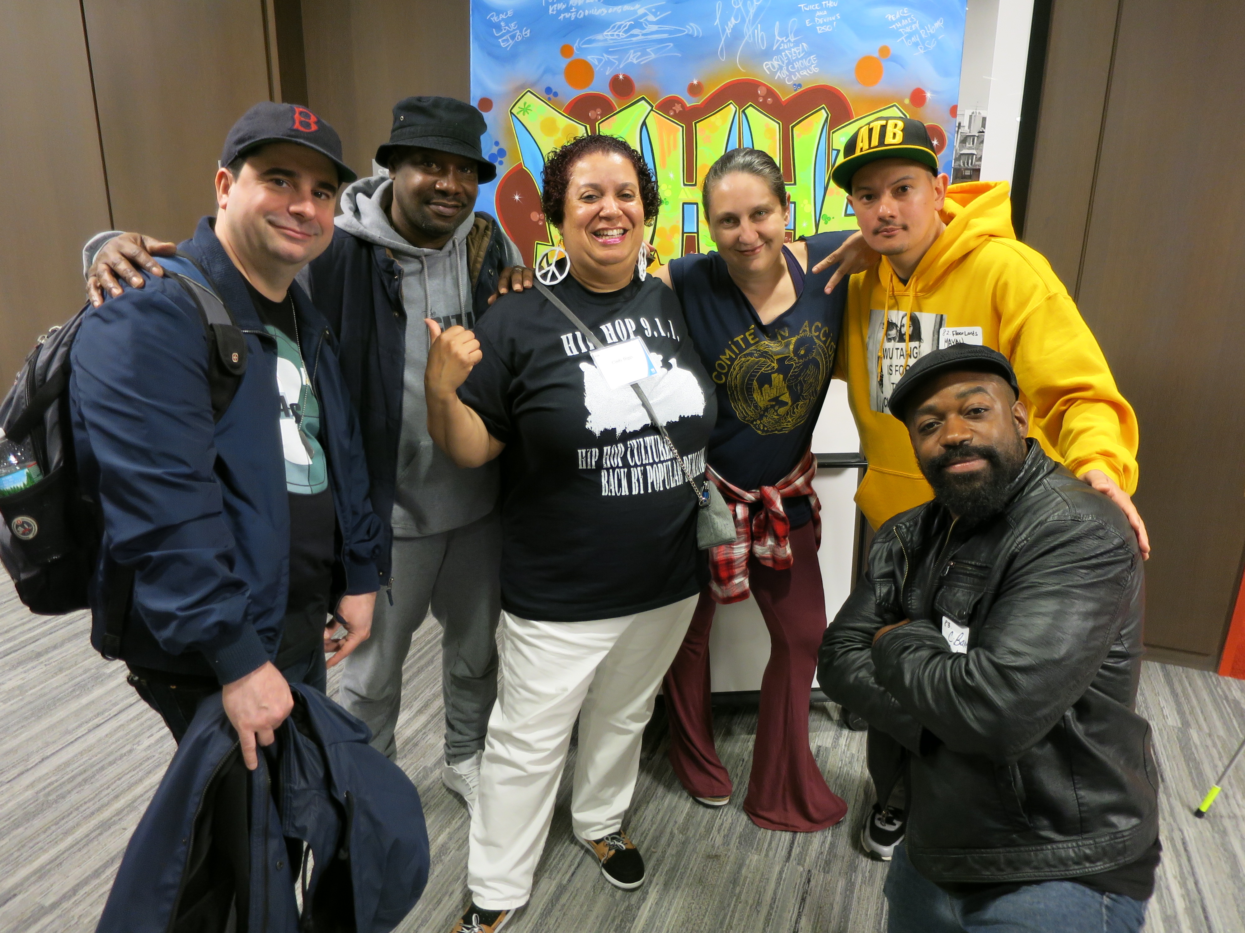 Cindy Diggs (AKA “Mother Hip Hop”), center, with contributors at the Mass. Memories Road Show. Diggs served as Director of Hip-Hop Community Engagement for the event.