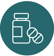 teal screenu logo for prescription drug assessment with pill bottle